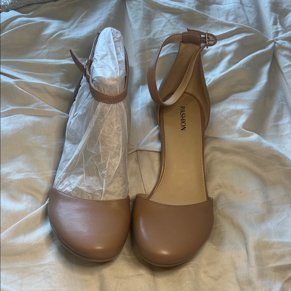 Pashion Footwear Tan Ankle Strap Heels